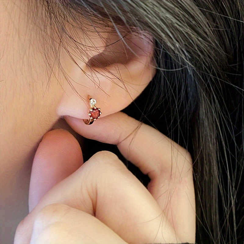 Red Cubic Zirconia Stud Earrings Copper Set for Casual & Special Occasions
